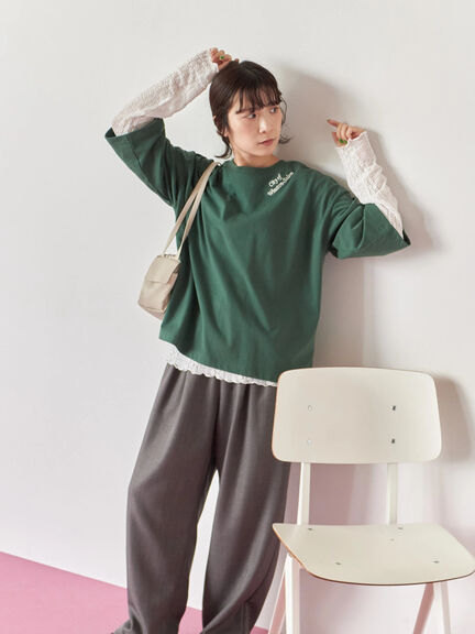 チェーン刺繍7分袖プルオーバー(オフホワイト/チャコールグレー/グリーン/ネイビー/TOPグレー)|Samansa Mos2 blue(サマンサモスモス ブルー)通販