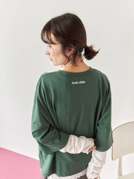 チェーン刺繍7分袖プルオーバー(オフホワイト/チャコールグレー/グリーン/ネイビー/TOPグレー)|Samansa Mos2 blue(サマンサモスモス ブルー)通販