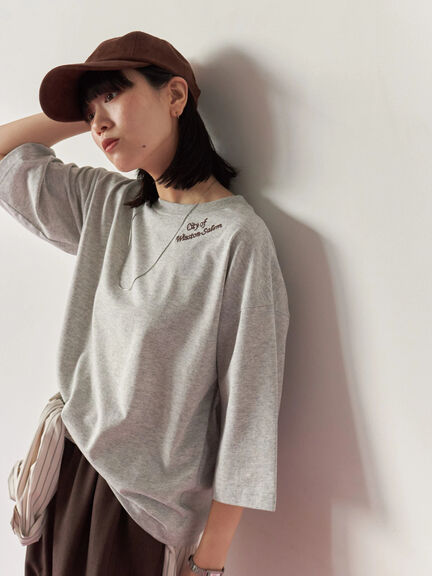 チェーン刺繍7分袖プルオーバー(オフホワイト/チャコールグレー/グリーン/ネイビー/TOPグレー)|Samansa Mos2 blue(サマンサモスモス ブルー)通販