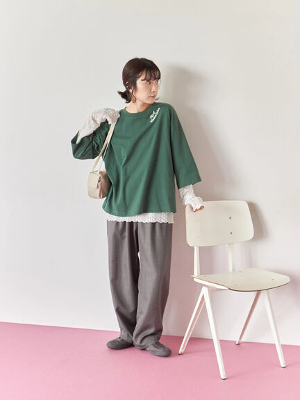 チェーン刺繍7分袖プルオーバー(オフホワイト/チャコールグレー/グリーン/ネイビー/TOPグレー)|Samansa Mos2 blue(サマンサモスモス ブルー)通販