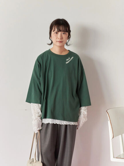 チェーン刺繍7分袖プルオーバー(オフホワイト/チャコールグレー/グリーン/ネイビー/TOPグレー)|Samansa Mos2 blue(サマンサモスモス ブルー)通販