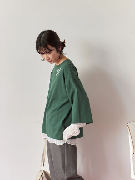 チェーン刺繍7分袖プルオーバー(オフホワイト/チャコールグレー/グリーン/ネイビー/TOPグレー)|Samansa Mos2 blue(サマンサモスモス ブルー)通販