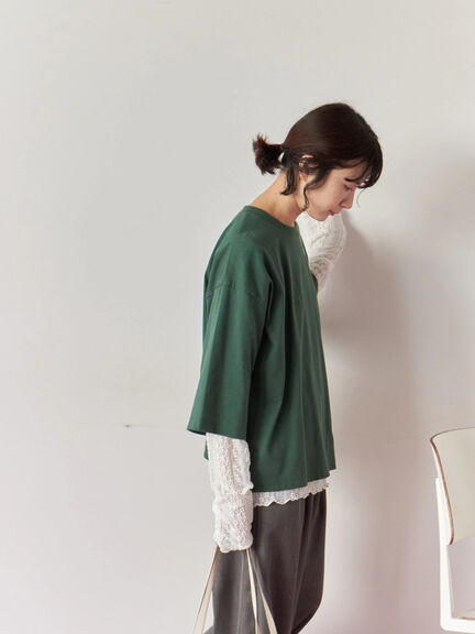 チェーン刺繍7分袖プルオーバー(オフホワイト/チャコールグレー/グリーン/ネイビー/TOPグレー)|Samansa Mos2 blue(サマンサモスモス ブルー)通販