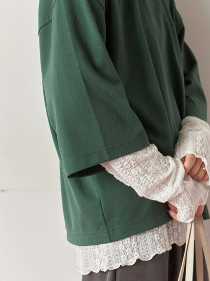 チェーン刺繍7分袖プルオーバー(オフホワイト/チャコールグレー/グリーン/ネイビー/TOPグレー)|Samansa Mos2 blue(サマンサモスモス ブルー)通販