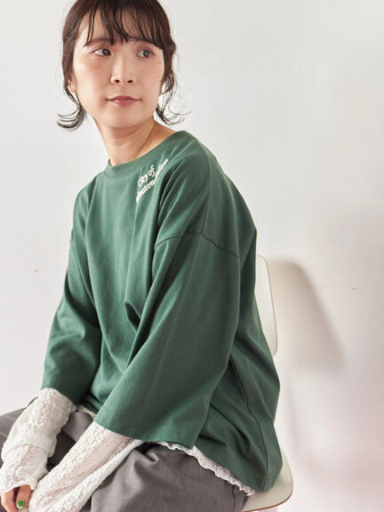 チェーン刺繍7分袖プルオーバー(オフホワイト/チャコールグレー/グリーン/ネイビー/TOPグレー)|Samansa Mos2 blue(サマンサモスモス ブルー)通販