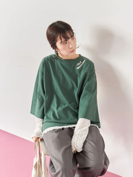 チェーン刺繍7分袖プルオーバー(オフホワイト/チャコールグレー/グリーン/ネイビー/TOPグレー)|Samansa Mos2 blue(サマンサモスモス ブルー)通販