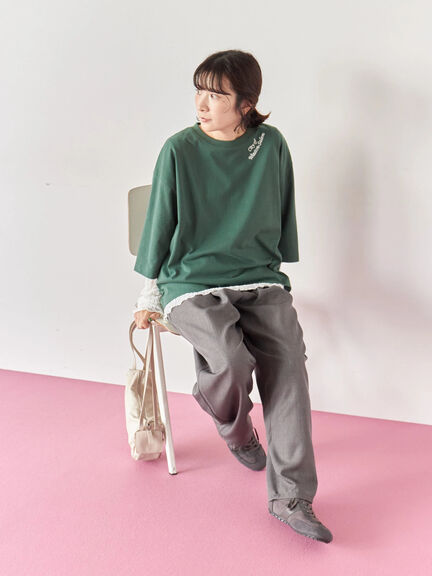 チェーン刺繍7分袖プルオーバー(オフホワイト/チャコールグレー/グリーン/ネイビー/TOPグレー)|Samansa Mos2 blue(サマンサモスモス ブルー)通販