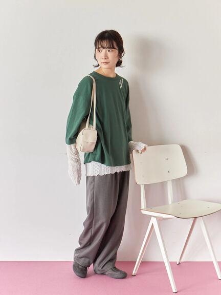 チェーン刺繍7分袖プルオーバー(オフホワイト/チャコールグレー/グリーン/ネイビー/TOPグレー)|Samansa Mos2 blue(サマンサモスモス ブルー)通販