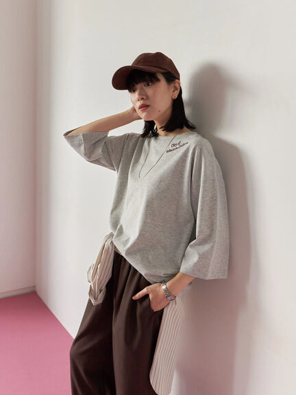 チェーン刺繍7分袖プルオーバー(オフホワイト/チャコールグレー/グリーン/ネイビー/TOPグレー)|Samansa Mos2 blue(サマンサモスモス ブルー)通販