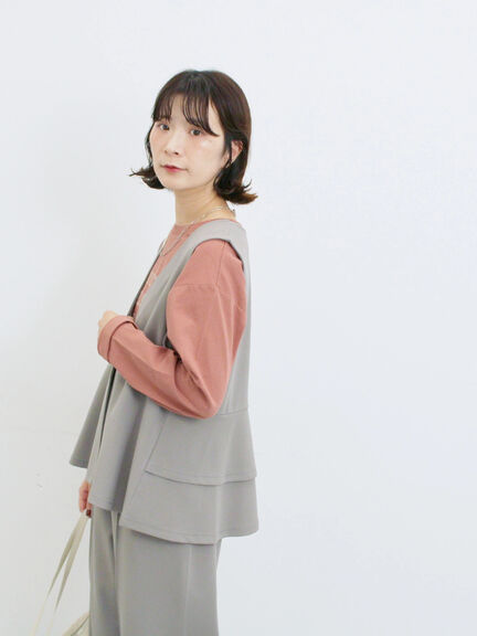 ペプラムベスト(セットアップ可)(グレー/チャコールグレー/ブラウン/カーキ)|Samansa Mos2 blue(サマンサモスモス ブルー)通販