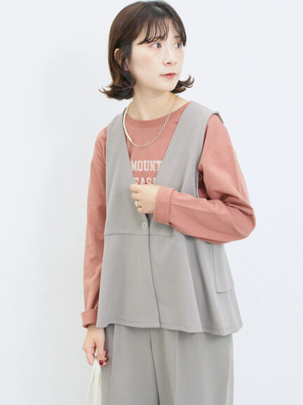 ペプラムベスト(セットアップ可)(グレー/チャコールグレー/ブラウン/カーキ)|Samansa Mos2 blue(サマンサモスモス ブルー)通販