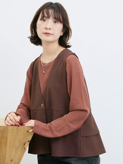 ペプラムベスト(セットアップ可)(グレー/チャコールグレー/ブラウン/カーキ)|Samansa Mos2 blue(サマンサモスモス ブルー)通販