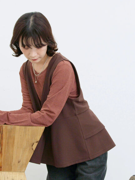 ペプラムベスト(セットアップ可)(グレー/チャコールグレー/ブラウン/カーキ)|Samansa Mos2 blue(サマンサモスモス ブルー)通販