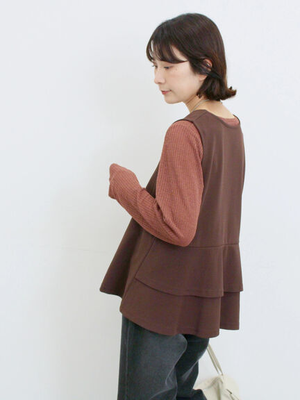 ペプラムベスト(セットアップ可)(グレー/チャコールグレー/ブラウン/カーキ)|Samansa Mos2 blue(サマンサモスモス ブルー)通販