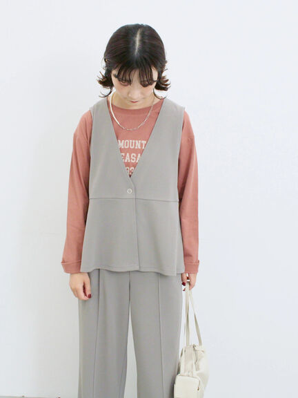 ペプラムベスト(セットアップ可)(グレー/チャコールグレー/ブラウン/カーキ)|Samansa Mos2 blue(サマンサモスモス ブルー)通販