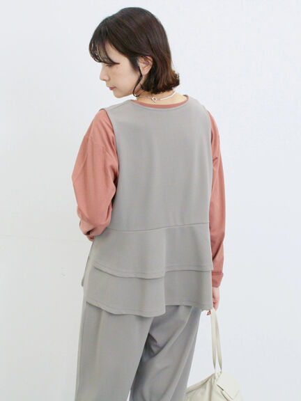 ペプラムベスト(セットアップ可)(グレー/チャコールグレー/ブラウン/カーキ)|Samansa Mos2 blue(サマンサモスモス ブルー)通販