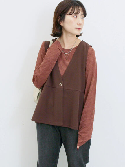 ペプラムベスト(セットアップ可)(グレー/チャコールグレー/ブラウン/カーキ)|Samansa Mos2 blue(サマンサモスモス ブルー)通販