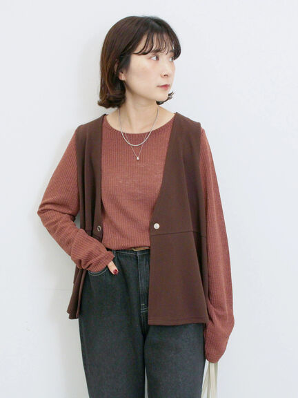 ペプラムベスト(セットアップ可)(グレー/チャコールグレー/ブラウン/カーキ)|Samansa Mos2 blue(サマンサモスモス ブルー)通販