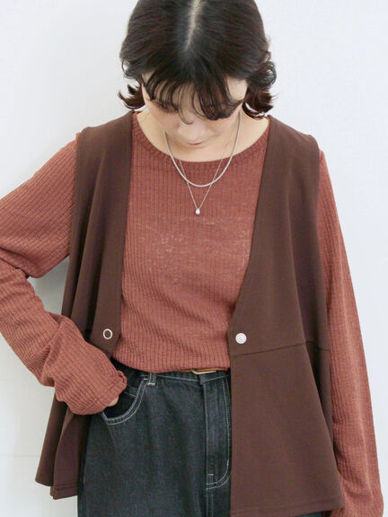 ペプラムベスト(セットアップ可)(グレー/チャコールグレー/ブラウン/カーキ)|Samansa Mos2 blue(サマンサモスモス ブルー)通販