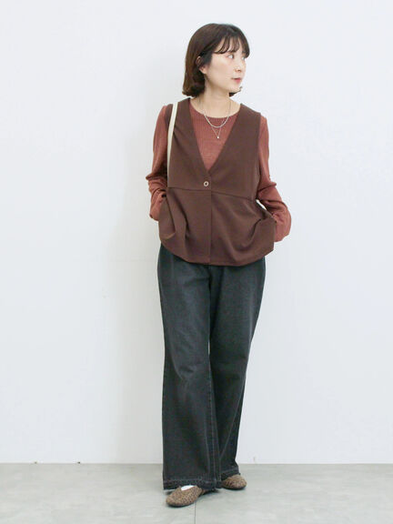 ペプラムベスト(セットアップ可)(グレー/チャコールグレー/ブラウン/カーキ)|Samansa Mos2 blue(サマンサモスモス ブルー)通販