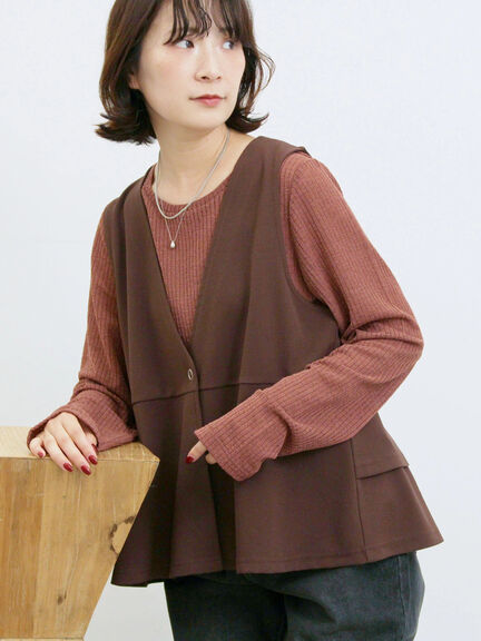 ペプラムベスト(セットアップ可)(グレー/チャコールグレー/ブラウン/カーキ)|Samansa Mos2 blue(サマンサモスモス ブルー)通販