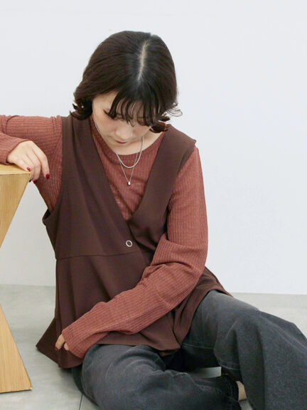 ペプラムベスト(セットアップ可)(グレー/チャコールグレー/ブラウン/カーキ)|Samansa Mos2 blue(サマンサモスモス ブルー)通販