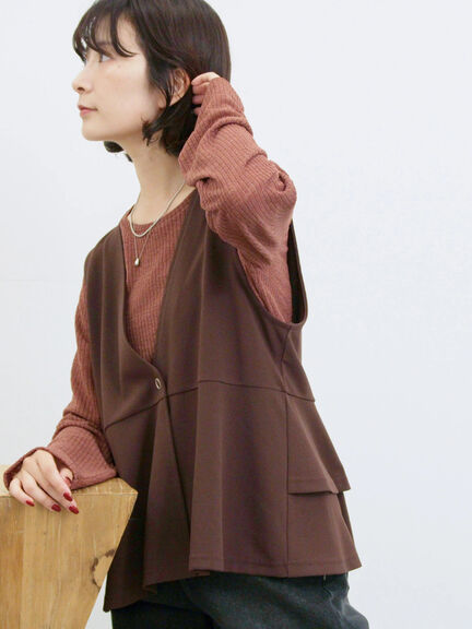 ペプラムベスト(セットアップ可)(グレー/チャコールグレー/ブラウン/カーキ)|Samansa Mos2 blue(サマンサモスモス ブルー)通販