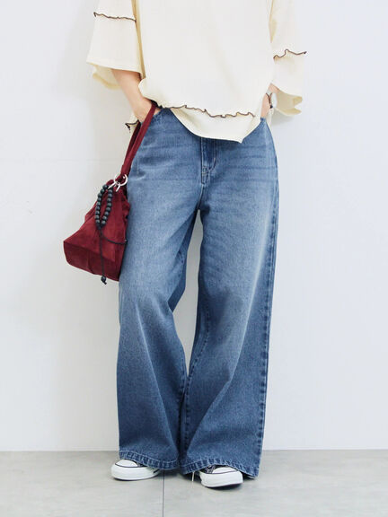 【ECO DENIM 】 ワイドストレートパンツ(チャコールグレー/ピンク/ブルー)|Samansa Mos2 blue(サマンサモスモス ブルー)通販