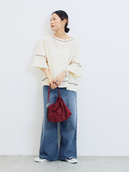 【ECO DENIM 】 ワイドストレートパンツ(チャコールグレー/ピンク/ブルー)|Samansa Mos2 blue(サマンサモスモス ブルー)通販