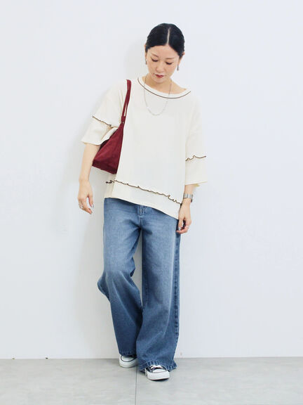 【ECO DENIM 】 ワイドストレートパンツ(チャコールグレー/ピンク/ブルー)|Samansa Mos2 blue(サマンサモスモス ブルー)通販