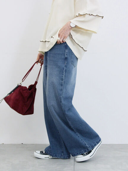 【ECO DENIM 】 ワイドストレートパンツ(チャコールグレー/ピンク/ブルー)|Samansa Mos2 blue(サマンサモスモス ブルー)通販