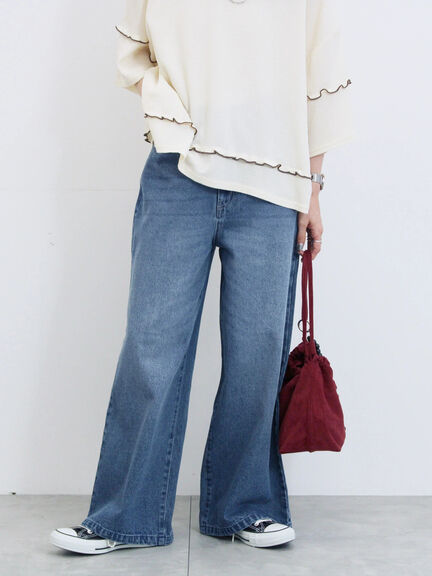 【ECO DENIM 】 ワイドストレートパンツ(チャコールグレー/ピンク/ブルー)|Samansa Mos2 blue(サマンサモスモス ブルー)通販