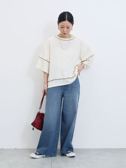 【ECO DENIM 】 ワイドストレートパンツ(チャコールグレー/ピンク/ブルー)|Samansa Mos2 blue(サマンサモスモス ブルー)通販