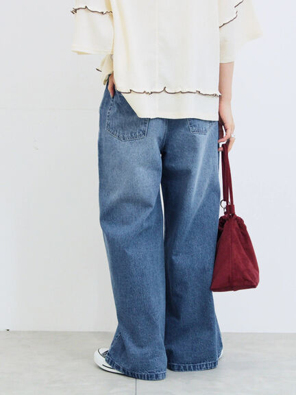 【ECO DENIM 】 ワイドストレートパンツ(チャコールグレー/ピンク/ブルー)|Samansa Mos2 blue(サマンサモスモス ブルー)通販