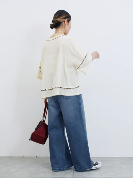 【ECO DENIM 】 ワイドストレートパンツ(チャコールグレー/ピンク/ブルー)|Samansa Mos2 blue(サマンサモスモス ブルー)通販