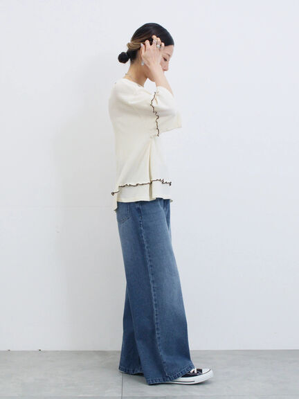 【ECO DENIM 】 ワイドストレートパンツ(チャコールグレー/ピンク/ブルー)|Samansa Mos2 blue(サマンサモスモス ブルー)通販