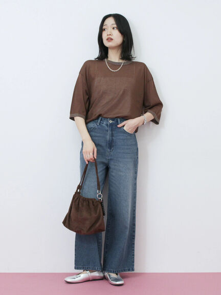 【ECO DENIM 】 ワイドストレートパンツ(チャコールグレー/ピンク/ブルー)|Samansa Mos2 blue(サマンサモスモス ブルー)通販