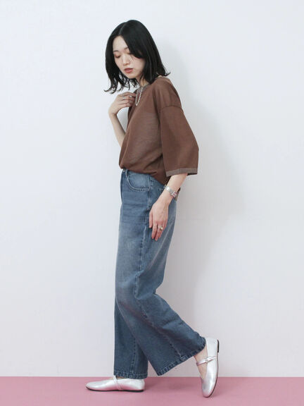 【ECO DENIM 】 ワイドストレートパンツ(チャコールグレー/ピンク/ブルー)|Samansa Mos2 blue(サマンサモスモス ブルー)通販