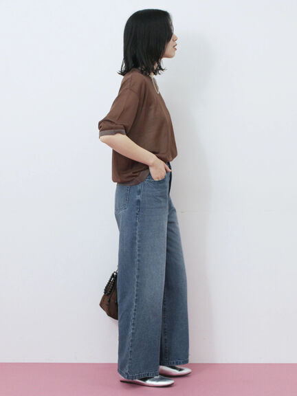 【ECO DENIM 】 ワイドストレートパンツ(チャコールグレー/ピンク/ブルー)|Samansa Mos2 blue(サマンサモスモス ブルー)通販