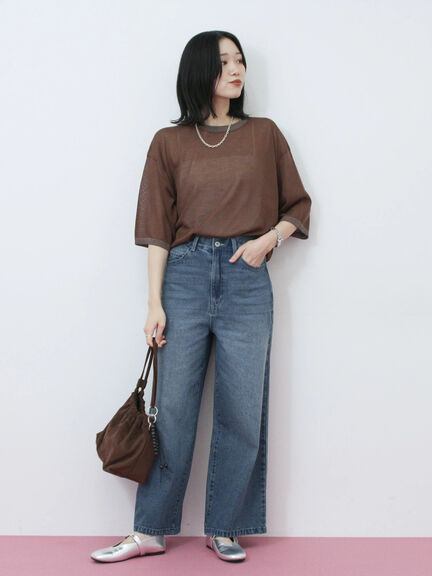 【ECO DENIM 】 ワイドストレートパンツ(チャコールグレー/ピンク/ブルー)|Samansa Mos2 blue(サマンサモスモス ブルー)通販