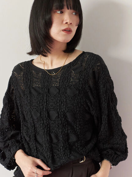 花ジャガード7分袖プルオーバー(オフホワイト/ブラック/プラム)|Samansa Mos2 blue(サマンサモスモス ブルー)通販