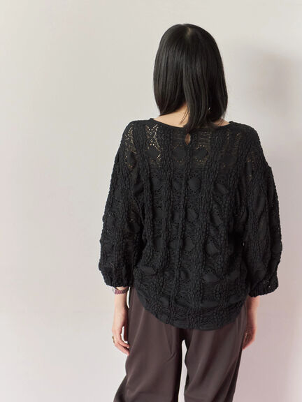 花ジャガード7分袖プルオーバー(オフホワイト/ブラック/プラム)|Samansa Mos2 blue(サマンサモスモス ブルー)通販