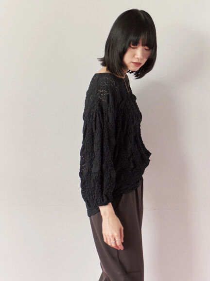 花ジャガード7分袖プルオーバー(オフホワイト/ブラック/プラム)|Samansa Mos2 blue(サマンサモスモス ブルー)通販