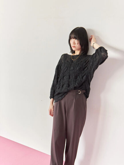 花ジャガード7分袖プルオーバー(オフホワイト/ブラック/プラム)|Samansa Mos2 blue(サマンサモスモス ブルー)通販