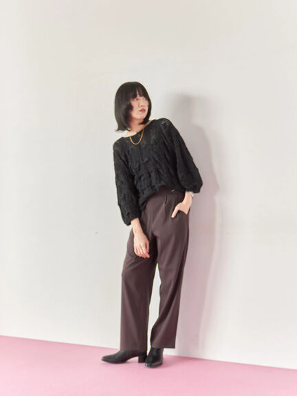 花ジャガード7分袖プルオーバー(オフホワイト/ブラック/プラム)|Samansa Mos2 blue(サマンサモスモス ブルー)通販