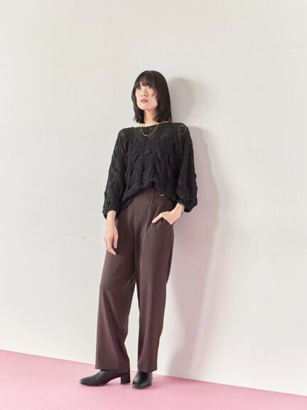 花ジャガード7分袖プルオーバー(オフホワイト/ブラック/プラム)|Samansa Mos2 blue(サマンサモスモス ブルー)通販