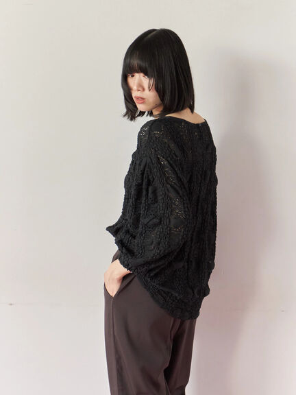 花ジャガード7分袖プルオーバー(オフホワイト/ブラック/プラム)|Samansa Mos2 blue(サマンサモスモス ブルー)通販