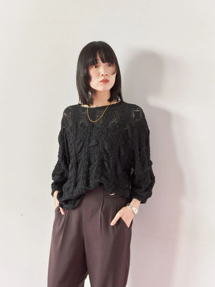 花ジャガード7分袖プルオーバー(オフホワイト/ブラック/プラム)|Samansa Mos2 blue(サマンサモスモス ブルー)通販