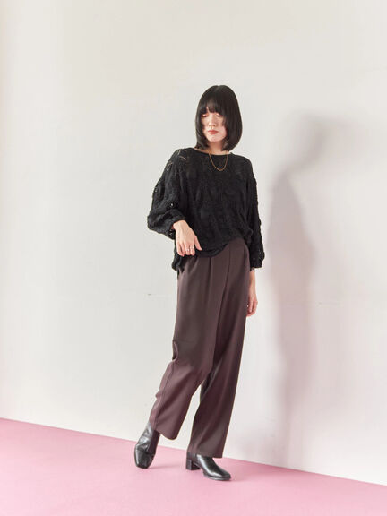 花ジャガード7分袖プルオーバー(オフホワイト/ブラック/プラム)|Samansa Mos2 blue(サマンサモスモス ブルー)通販