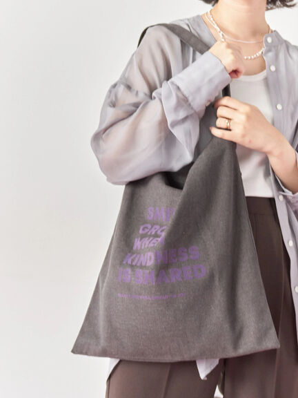 フロッキーロゴトート(チャコールグレー/ライトベージュ/ブラウン)|Samansa Mos2 blue(サマンサモスモス ブルー)通販